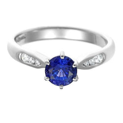 1,80 Karat blauer Ceylon-Saphir mit Aus der Erde Abgebauter Natürlicher Diamanten Ring Weißgold 14K
