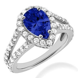 1,85 Kt Blauer Tansanit im Birnenschliff mit Aus der Erde Abgebauter Natürlicher Diamanten Ring Weißgold
