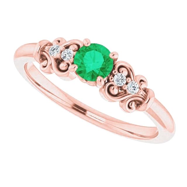 1.10 karat runde diamanten und grüne smaragde im vintage-stil ring