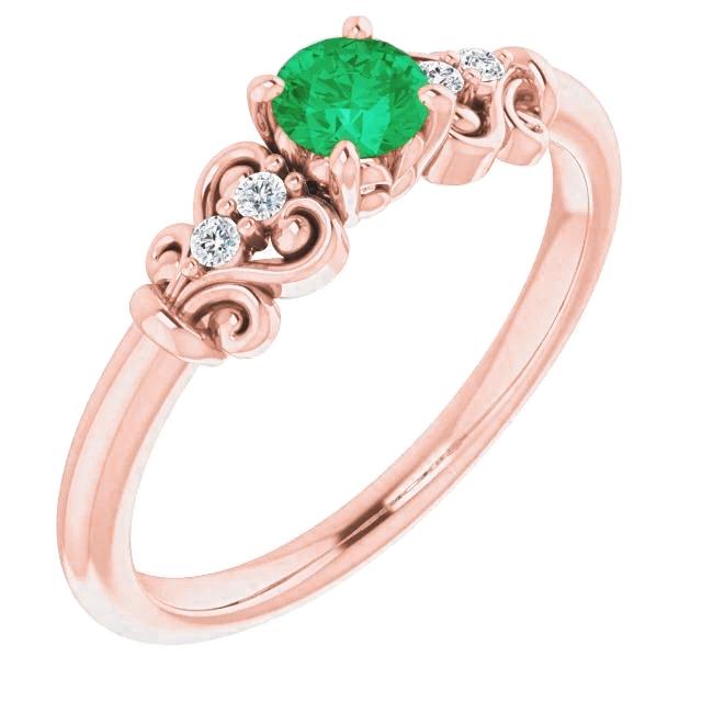 1.10 karat runde diamanten und grüne smaragde im vintage-stil ring