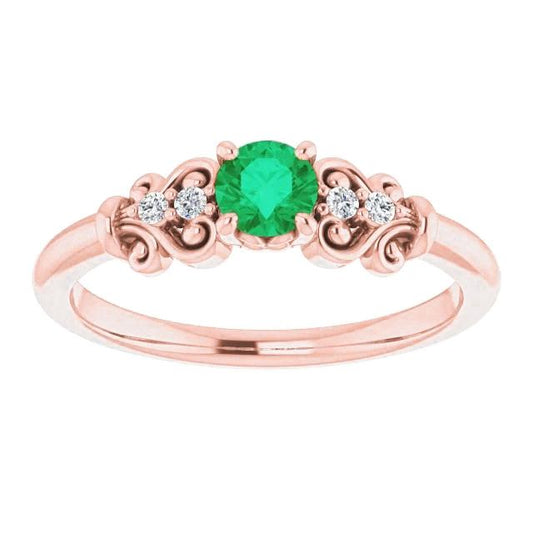 1.10 karat runde diamanten und grüne smaragde im vintage-stil ring
