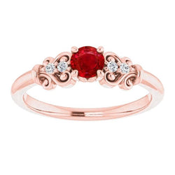 1.40 Karat Roségold 14K Aus der Erde Abgebauter Natürlicher Diamant runder Rubinring