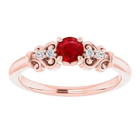 1.40 karat roségold 14k diamant runder rubinring