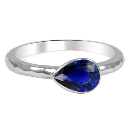 1.50 karat blauer saphir solitär ring lünette set birnenform gold 14k