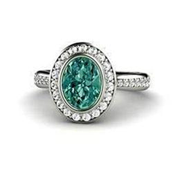 1.50 Karat Grüner Ovaler Saphir-Aus der Erde Abgebauter Natürlicher Diamant-Ring Weißgold 14K