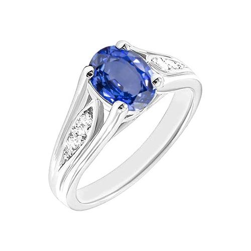 1.50 karat blauer ovaler saphir und runder diamant goldring 14k