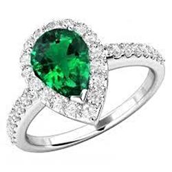 1.50 ct Ring mit grünem Smaragd und Aus der Erde Abgebauter Natürlicher Diamant im Birnenschliff