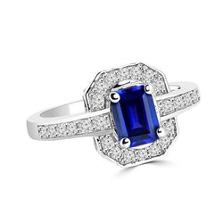 1.70 Karat Smaragdschliff Ceylon Saphir Aus der Erde Abgebauter Natürlicher Diamant Ring Weißgold 14K