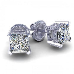 1.70 ct Princess Solitaire Aus der Erde Abgebauter Natürlicher Diamant Ohrstecker 14K Weißgold