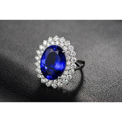 1.85 Karat Ovalschliff Blauer Tansanit und Aus der Erde Abgebauter Natürlicher Diamant Jubiläumsring