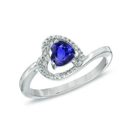 1.85 ct Herz & Runder Sri Lanka Saphir & Aus der Erde Abgebauter Natürlicher Diamanten Ring Weißgold