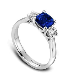 1.90 ct Kissen und Ring mit Ceylon-Blau-Saphir-Aus der Erde Abgebauter Natürlicher Diamanten im Rundschliff, Gold