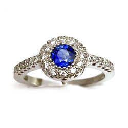 2 Karat runder blauer Ceylon-Saphir-Aus der Erde Abgebauter Natürlicher Diamant-Ring Weißgold 14K