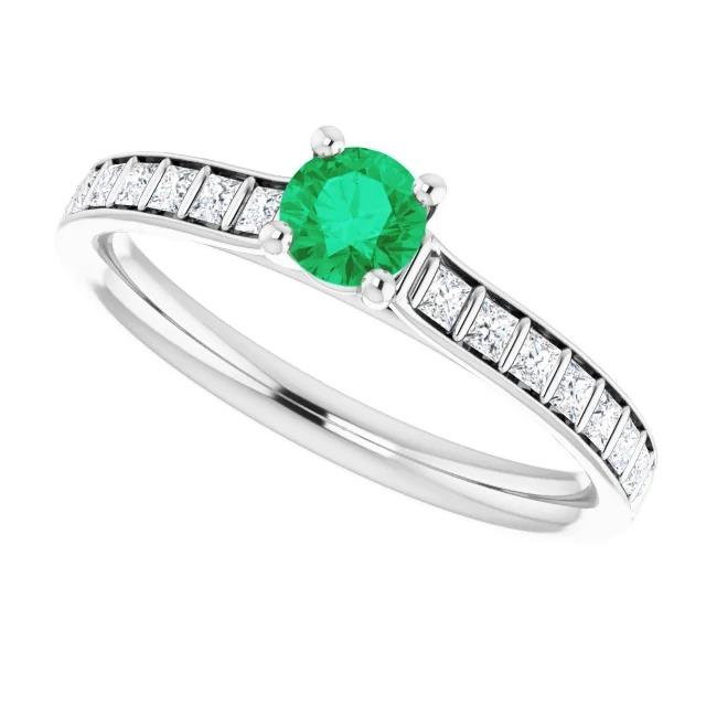 2 karat runder grüner smaragd-diamant-ring weißgold 14k