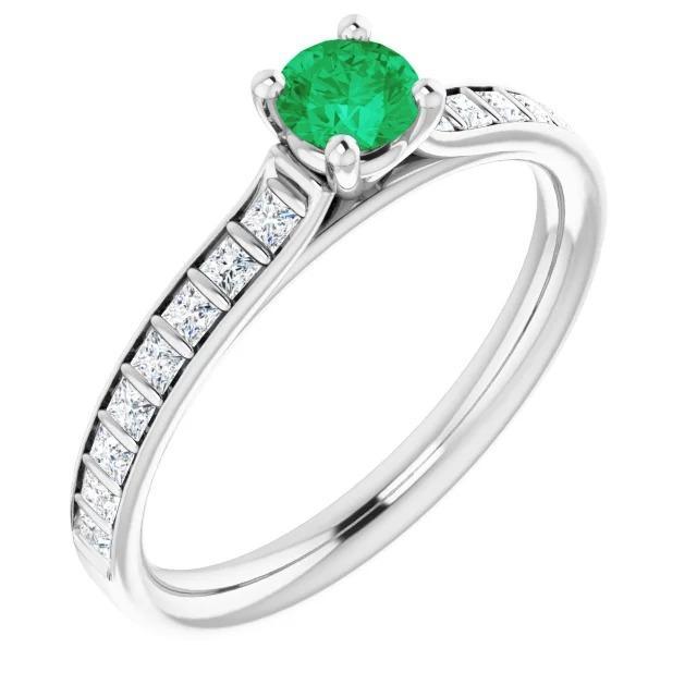 2 karat runder grüner smaragd-diamant-ring weißgold 14k