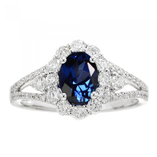 2 kt ovaler ceylon saphir und diamant ehering weißgold 14k