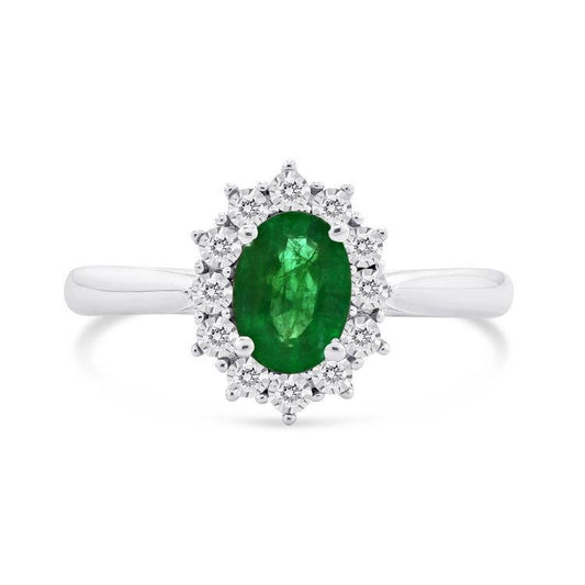 2 kt ovaler ehering grüner smaragd und diamant weißgold 14k