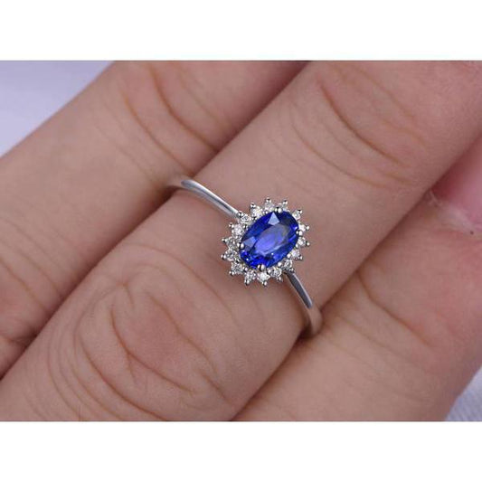 2 kt. ovalschliff ceylon saphir und diamant ring weißgold 14k