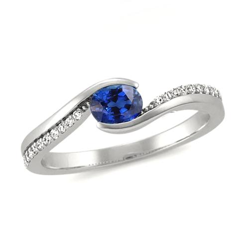 2 kt. ovalschliff sri lanka saphir und diamant ring weißgold 14k