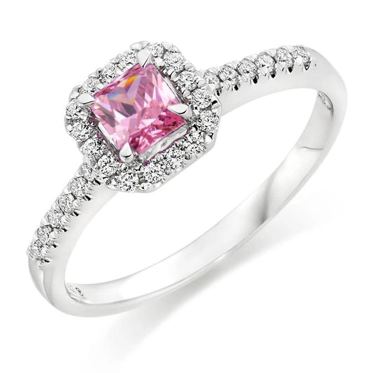 2 kt. rosa saphir-diamant-ring 14k weißgold