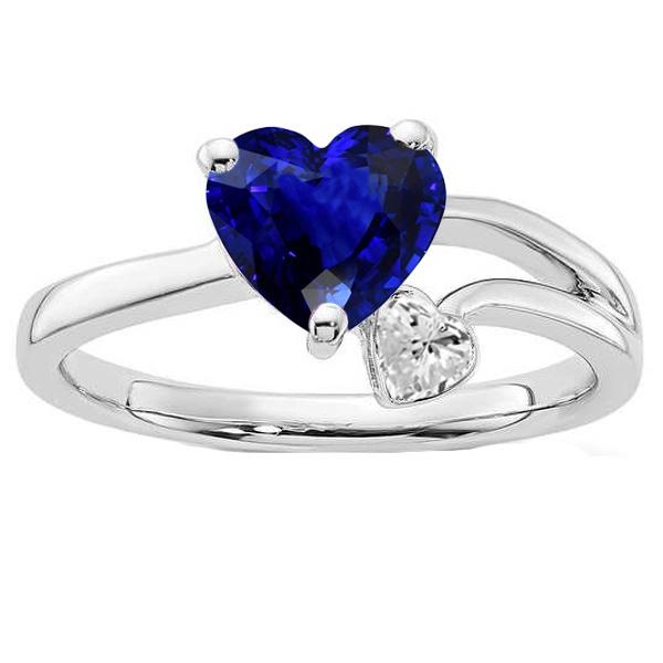 2 stein diamant ring herz tiefblauer saphir split schaft 2,25 karat