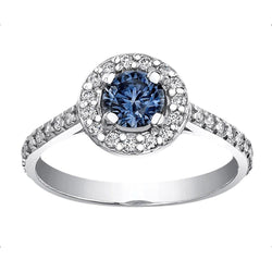 2 ct. Blauer Halo Aus der Erde Abgebauter Natürlicher Diamant Edelstein Ring Weißgold