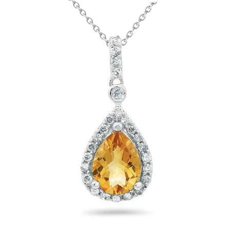 20 Karat Citrin mit Diamanten Anhänger mit Kette Weißgold 14K - harrychadent.de