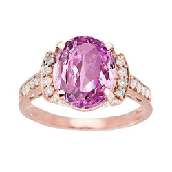 20,75 ct Roségold 14K rosa Kunzit mit Aus der Erde Abgebauter Natürlicher Diamant-feinem Ringschmuck