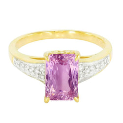 20.70 Ct Rosa Kunzit Und Aus der Erde Abgebauter Natürlicher Diamanten Ring Zweifarbiger 14K Edelstein