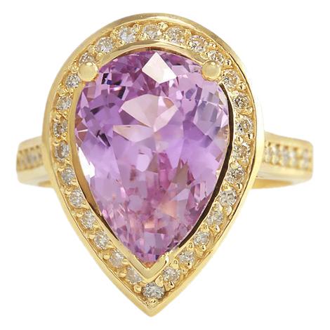 20.75 Kt Pink Birnenschliff Kunzit Diamant Ehering 14K Gelbgold - harrychadent.de