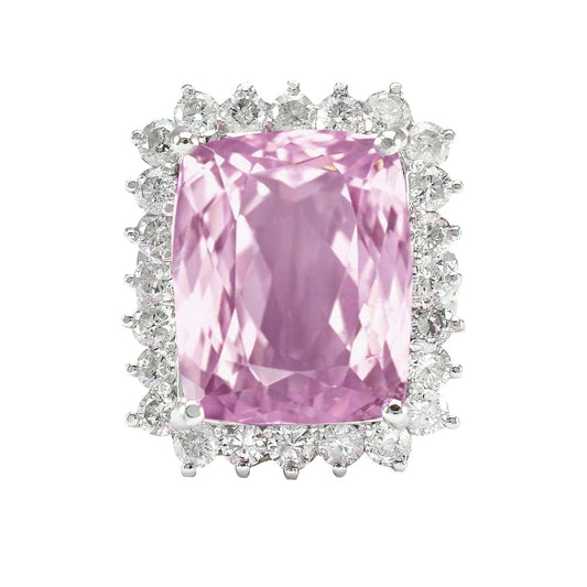 21 Karat Rosa Kunzit Mit Aus der Erde Abgebauter Natürlicher Diamant Halo Ring Weißgold 14K
