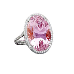 21 Karat Rosa Kunzit Und Aus der Erde Abgebauter Natürlicher Diamant Ehering Weißgold 14K