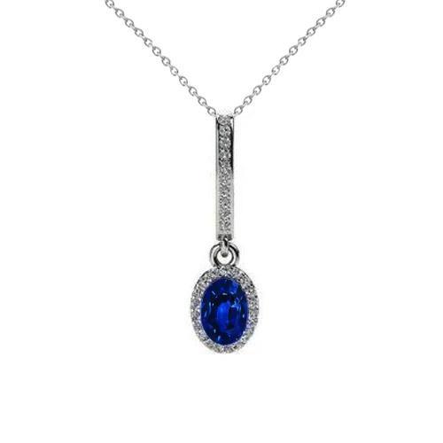 2,15 ct. blaue ovale saphir-halskette mit halo-diamant-halskette
