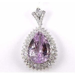 21.50 ct Anhänger mit rundem Aus der Erde Abgebauter Natürlicher Diamant im Birnenschliff, rosa Kunzit 14K