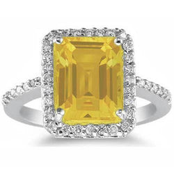 22 Karat Gelber Citrin und Aus der Erde Abgebauter Natürlicher Diamant Ehering Weißgold Schmuck