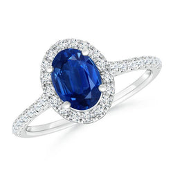 2,25 Kt Oval Ceylon Blauer Saphir Aus der Erde Abgebauter Natürlicher Diamant Ehering Weißgold