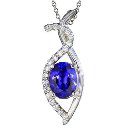 2,25 kt tansanit und diamanten anhänger halskette weißgold 14k