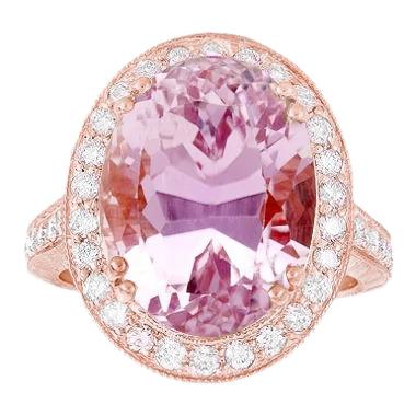 22.50 Karat Rosa Kunzit mit Aus der Erde Abgebauter Natürlicher Diamantring Neu Roségold 14K