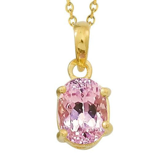 23 Karat Pink Oval Cut Kunzit Solitaire Halskette Anhänger Gelbgold - harrychadent.de