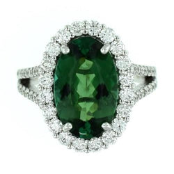 23 Kt Grüner Turmalin Und Aus der Erde Abgebauter Natürlicher Diamant Ring 14K Weißgold