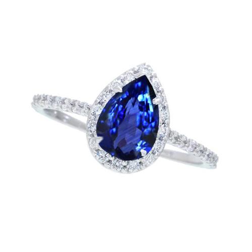 2,30 karat birnenschliff sri lanka blauer saphir & runder diamant ring