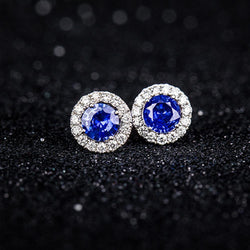 2,30 ct Rundschliff srilankische Saphir und Aus der Erde Abgebauter Natürlicher Diamant Ohrstecker