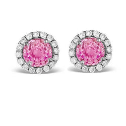 2,40 ct Rosa Saphir und Aus der Erde Abgebauter Natürlicher Diamant Ohrstecker Halo Weißgold 14K