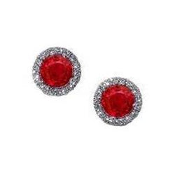 2,44 ct Roter Rubin Aus der Erde Abgebauter Natürlicher Diamant Ohrstecker Halo Ohrring Weißgold 14K
