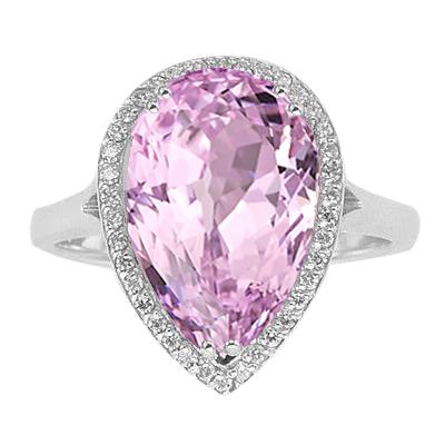 24.45 Karat Birne Pink Kunzit mit Diamant Ehering Weißgold - harrychadent.de