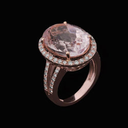25 Kt. Krappenset Kunzit Und Aus der Erde Abgebauter Natürlicher Diamanten Ehering Gold Rose 14K