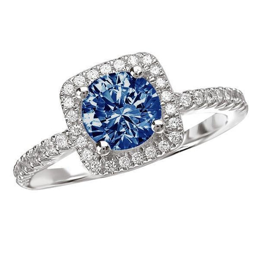 2,51 ct. runder blau-weißer halo-edelstein-ring weißgold 14k