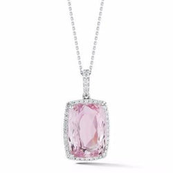 27 ct. Rosa Kunzit mit Aus der Erde Abgebauter Natürlicher Diamanten Anhänger Weißgold