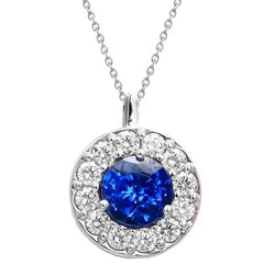 2,70 ct Blauer Saphir mit Aus der Erde Abgebauter Natürlicher Diamanten Anhänger Halskette Weißgold 14K