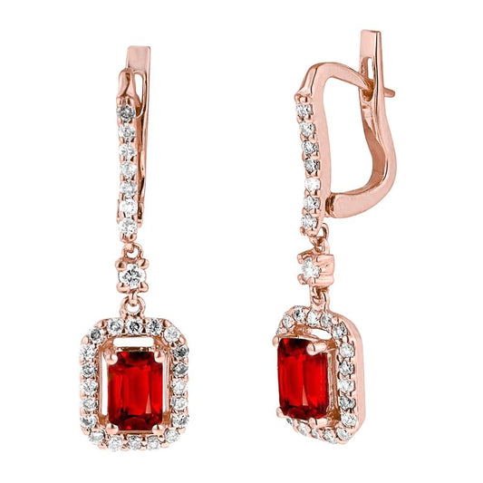 2,70 ct smaragdschliff roter rubin und diamant ohrhänger roségold